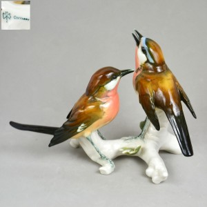 Para ptaszków na gałązce sygnowana Karl Ens Niemcy połowa XXw