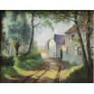 Olej na desce ,, Droga do fermy ,, Podpisany R . Ganip 44 Belgia 77/67 cm
