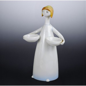 WYPRZEDAŻ New Look Kobieta z misami Hollohaza Węgry lata 60te unikalna kolorystyka