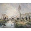 Wierzby nad rzeką olej na pł&oacute;tnie w bogatej ramie 103/85cm  XIXw 
