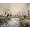 Wierzby nad rzeką olej na pł&oacute;tnie w bogatej ramie 103/85cm  XIXw 