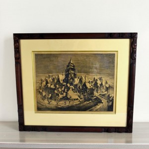 Rycina "Sneeuw" Edmond van Dooren Belgia lata 20te drewniana rama 60/47cm 
