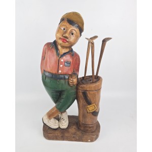 Vintage golfista rzeźba wykonana ręcznie z litego drewna wys. 53cm