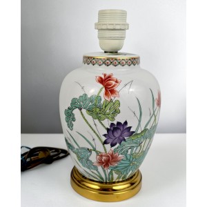 Lampa stołowa porcelana waza na imbir motywy florystyczne poł XXw  wys 27cm